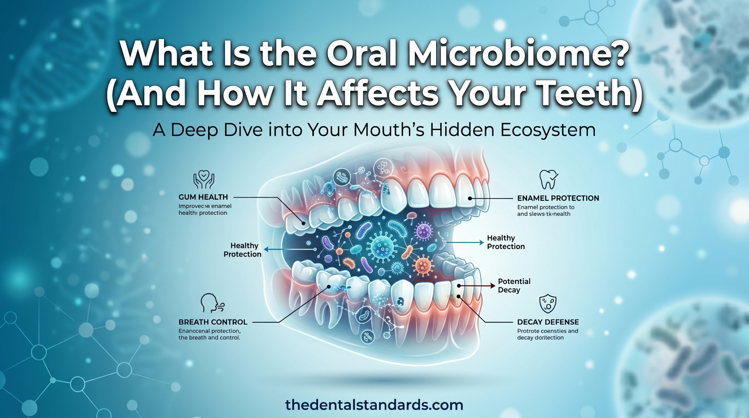 Infographic explaining what is the oral microbiome and how it affects teeth health