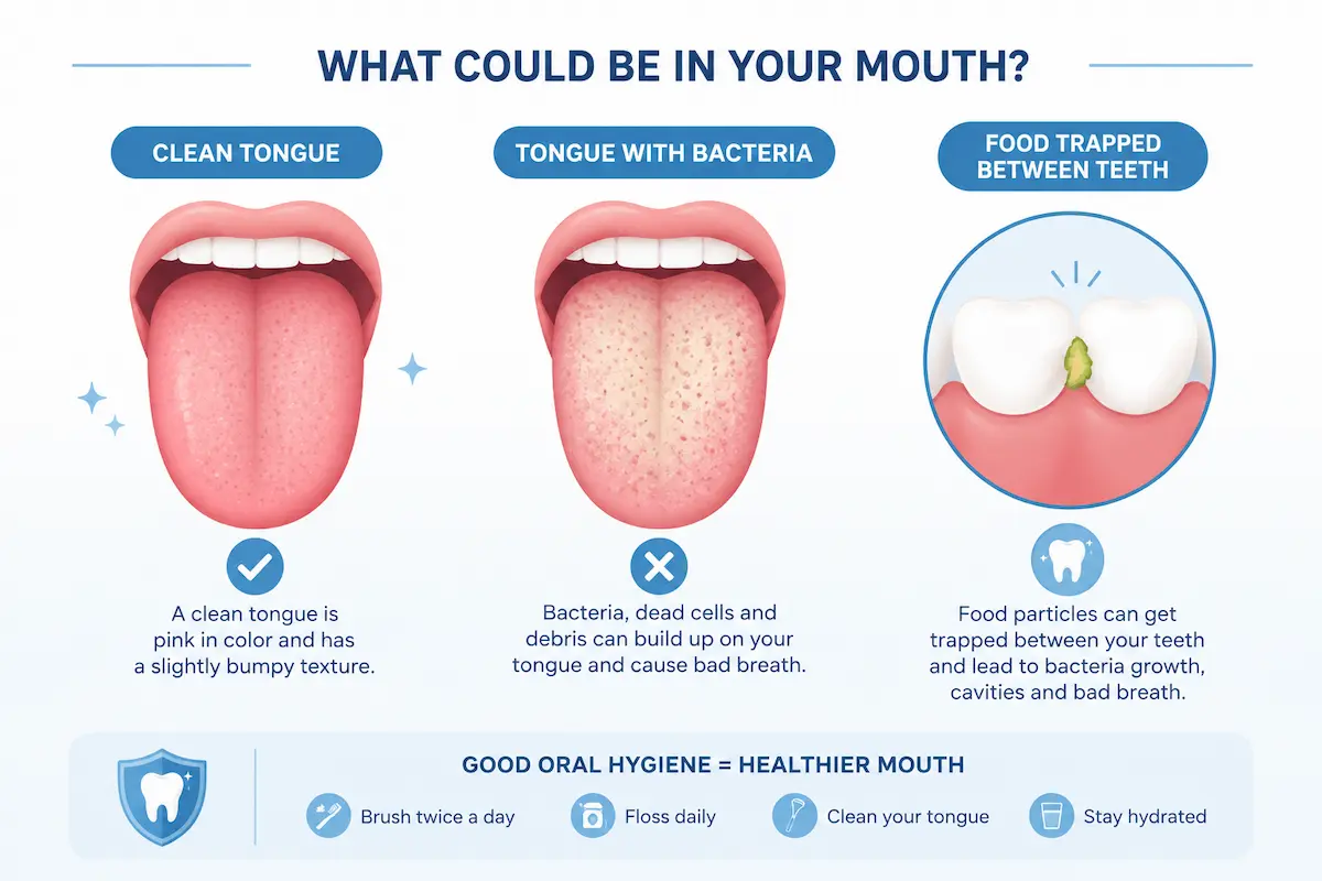 Diagram showing causes of bad breath even after brushing